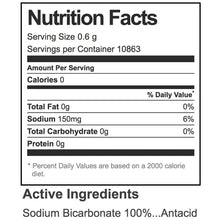 Nutrition Facts label with active ingredients for pure baking soda