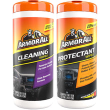 Car interior cleaning and protectant wipes canisters, two-pack, orange bottles
