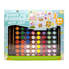 Easter paint-by-number art set box with 99 numbered paint colors and brushes