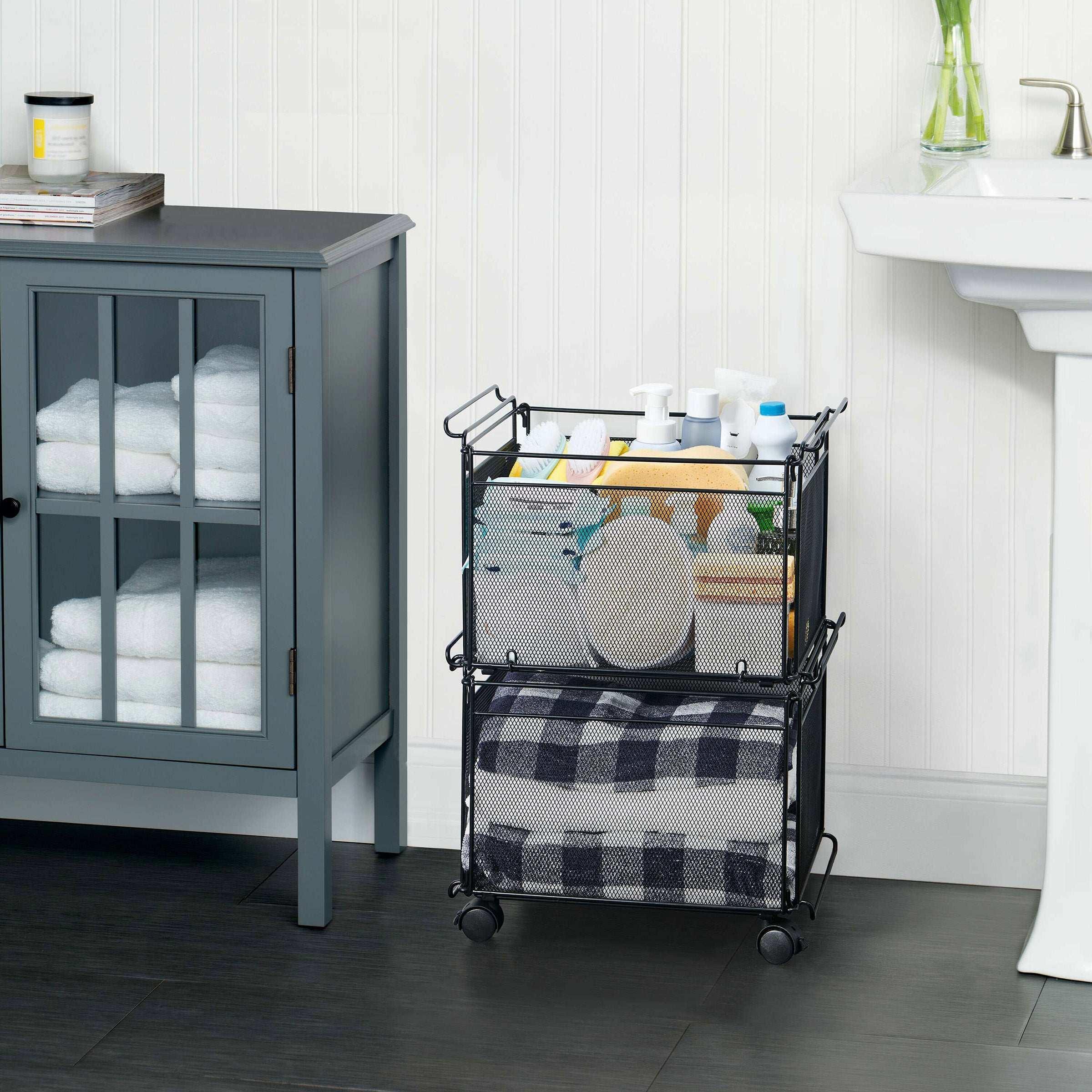 Artesa Presa Set of 2 Stacking Storage Baskets with Wheels