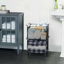 Artesa Presa stacking storage basket set, black mesh shelves on rolling wheels