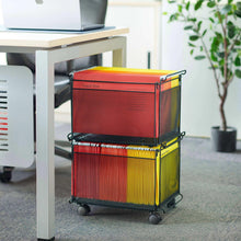 Artesa Presa stacking storage basket set, red and yellow mesh with rolling wheels