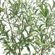 Artificial olive tree branch with green leaves and small yellow olives