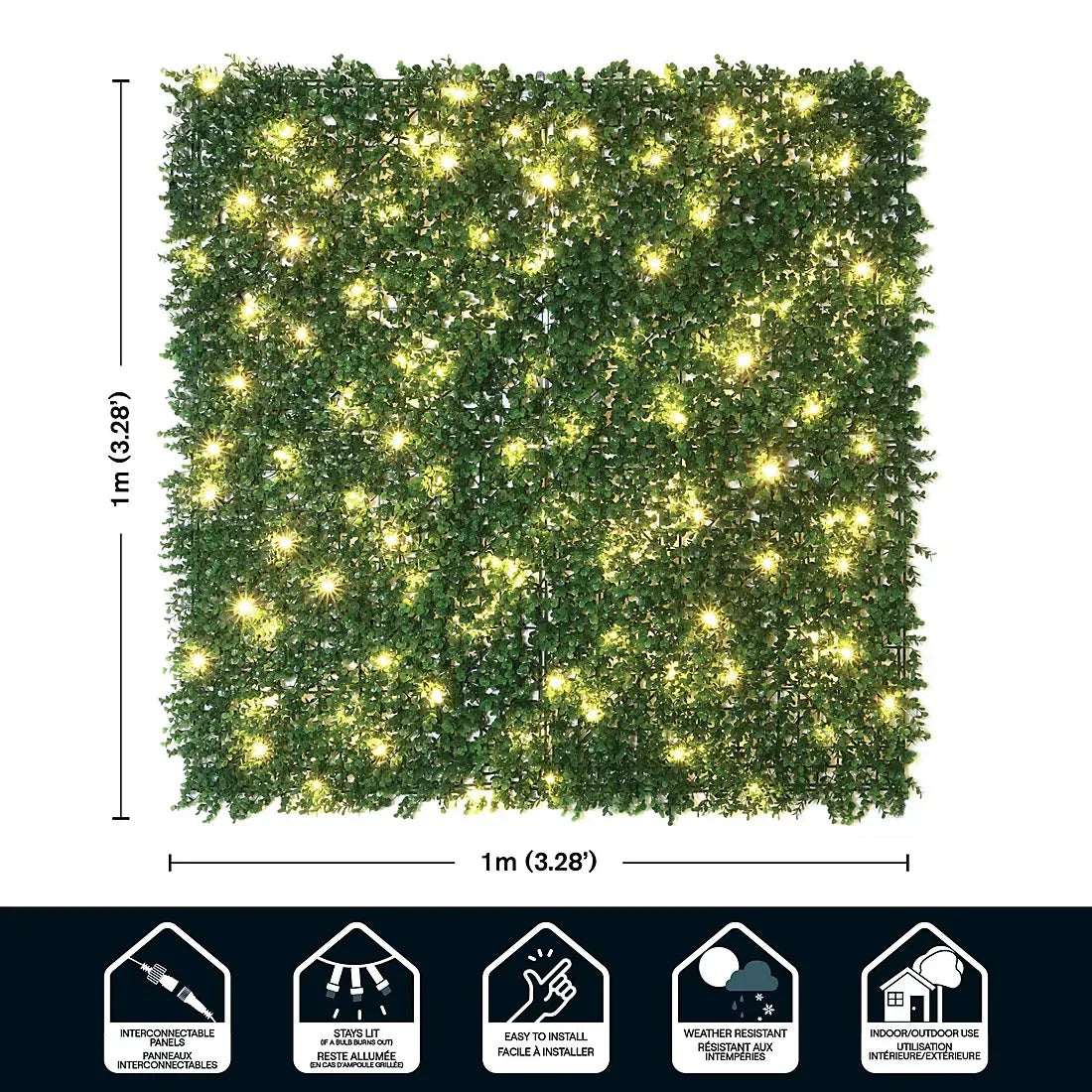 Creative Surfaces English Boxwood Artificial Hedge Wall Panel with Lights, 1 pk. (40" x 40")