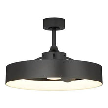 Matte black LED ceiling light with round canopy and outer ring with blade shades
