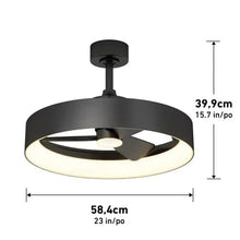 Black LED ceiling light, 58.4 cm wide and 39.9 cm high, with three blades