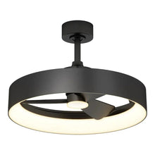 Black LED ceiling light with circular ring, three blades, and glowing center bulb