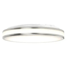 LED flush mount light fixture with slim circular housing, frosted diffuser, silver finish.