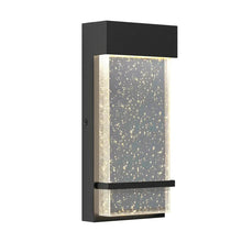 Black rectangular wall sconce with speckled bubble glass panel