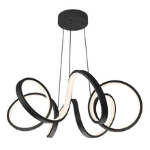 Black swirl ribbon integrated LED pendant light with five circular ring shades