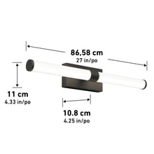 Vanity light size 86.58 cm long, 11 cm high, 10.8 cm deep