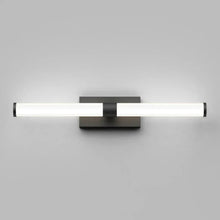 Black vanity light with frosted tube and central wall-mount bracket