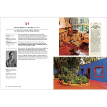 Open hardcover travel book pages with photos and section headings