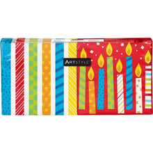 Artstyle paper napkins pack with multicolor vertical stripes and candle artwork