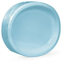 Artstyle oval paper plate, light blue, ridged rim, angled close-up