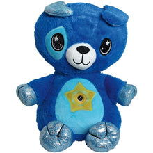 Blue plush puppy with star belly panel and round sparkly feet