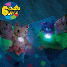 Blue plush puppy night-light on play mat, glowing star belly