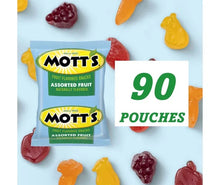 Assorted fruit snack pouches with Mott's branding, 90-count pack
