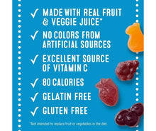 Assorted fruit snack pouch side with benefits: vitamin C, gelatin free, gluten free