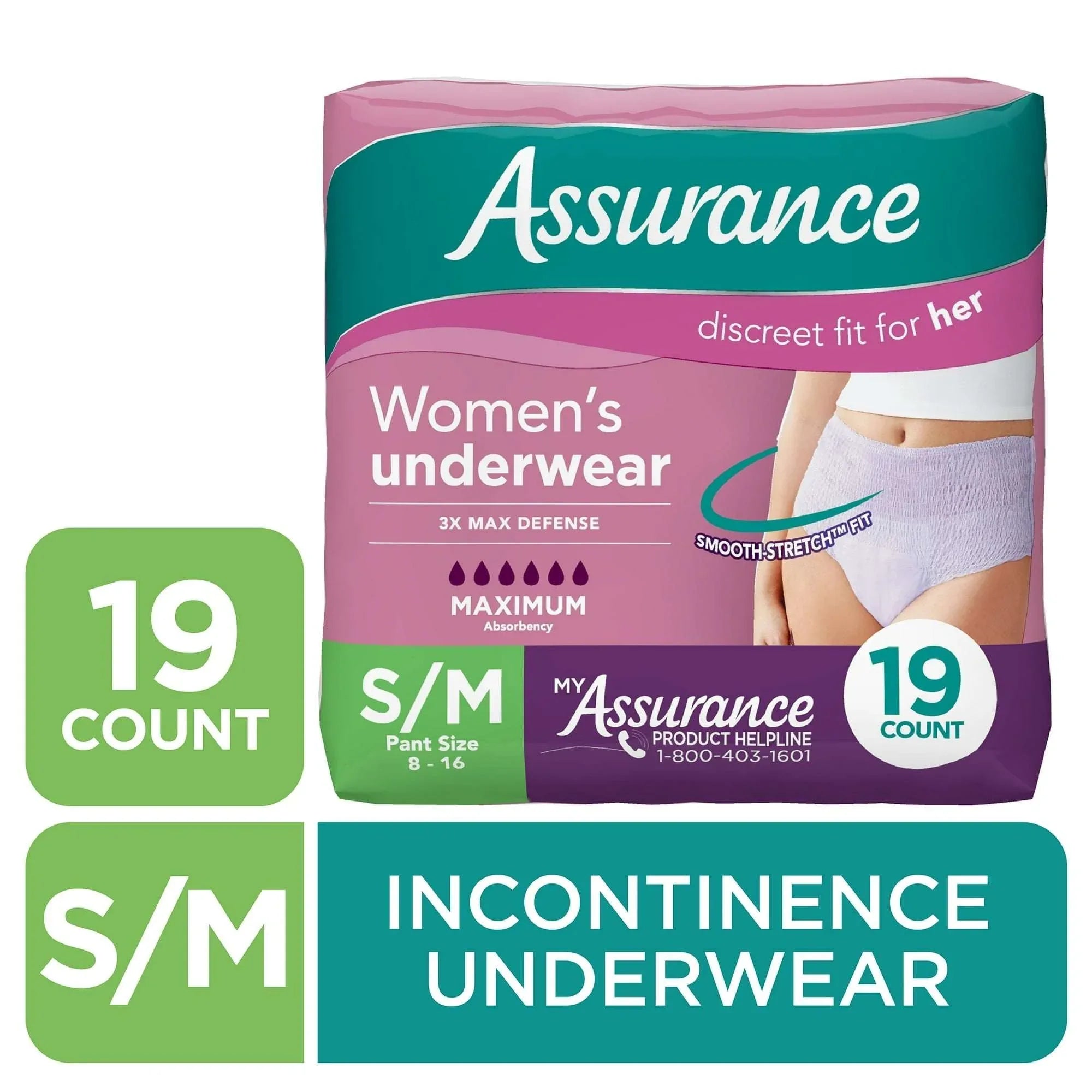 Assurance Women's Incontinence & Postpartum Underwear, S/M , Maximum Absorbency (54 Count)