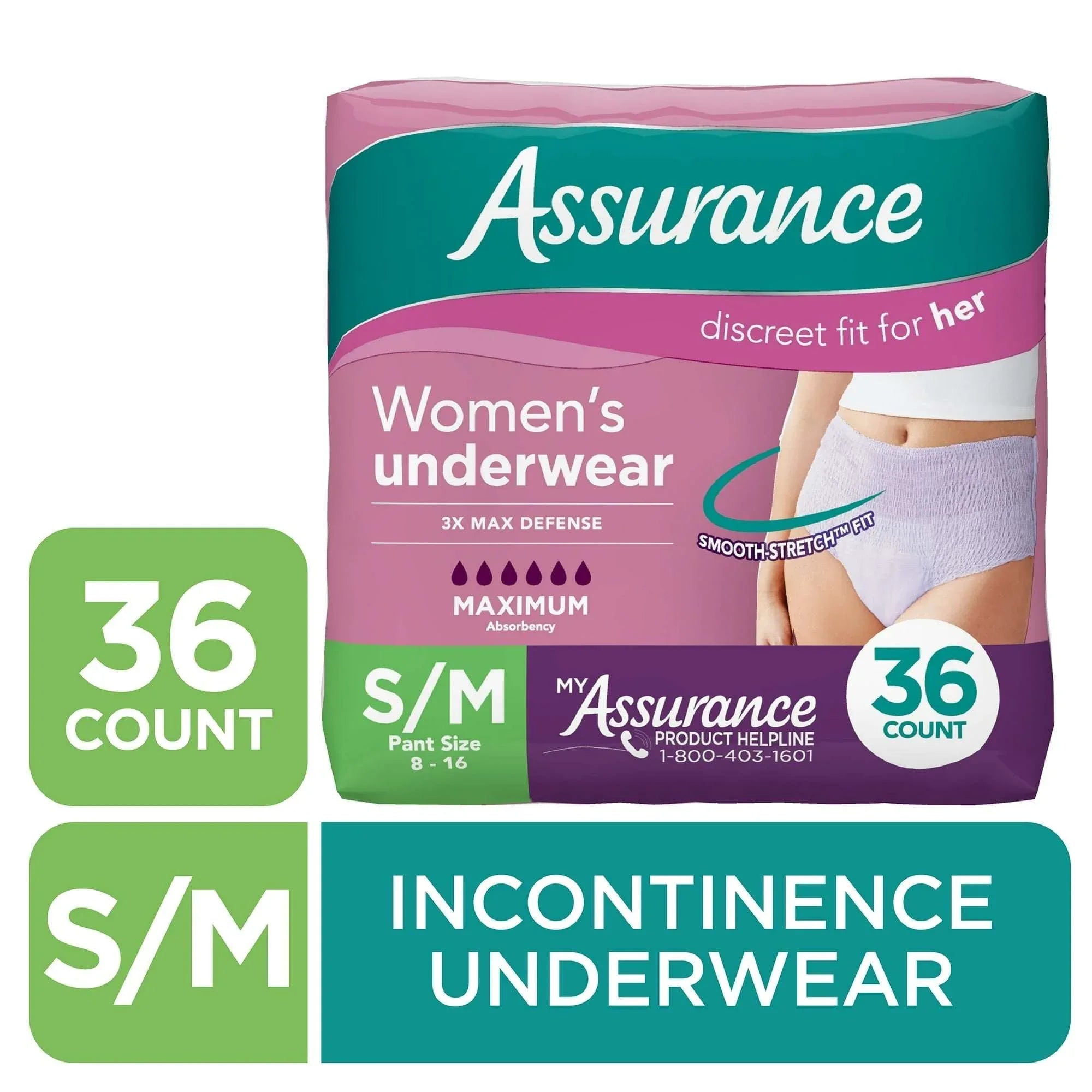 Assurance Women's Incontinence & Postpartum Underwear, S/M , Maximum Absorbency (54 Count)