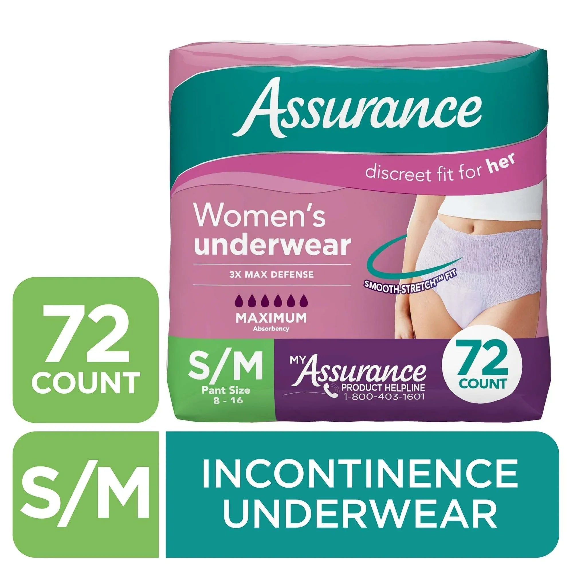 Assurance Women's Incontinence & Postpartum Underwear, S/M , Maximum Absorbency (54 Count)