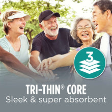 Tri-thin core incontinence underwear feature graphic with seniors