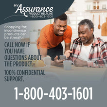 Incontinence underwear customer support graphic with seniors at table