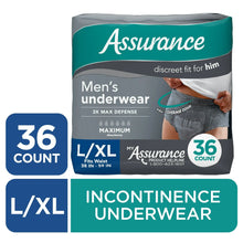 Men's incontinence underwear pack, L/XL, maximum absorbency, 36 count, grey briefs