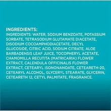 Ingredients list for pre-moistened washcloths, with aloe and chamomile