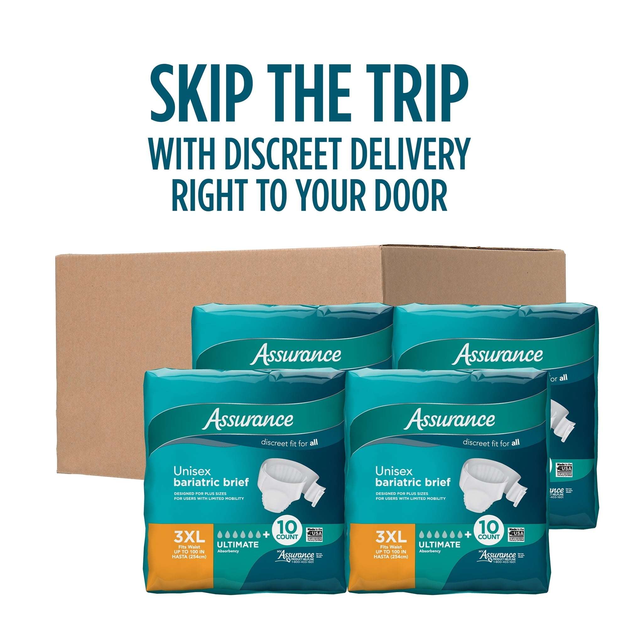 Assurance Unisex Maximum Incontinence Briefs with Tabs, Bariatric 40 Count