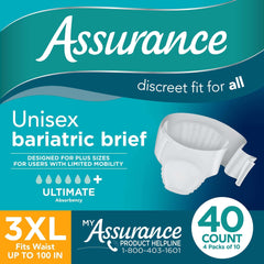 Assurance Unisex Maximum Incontinence Briefs with Tabs, Bariatric 40 Count