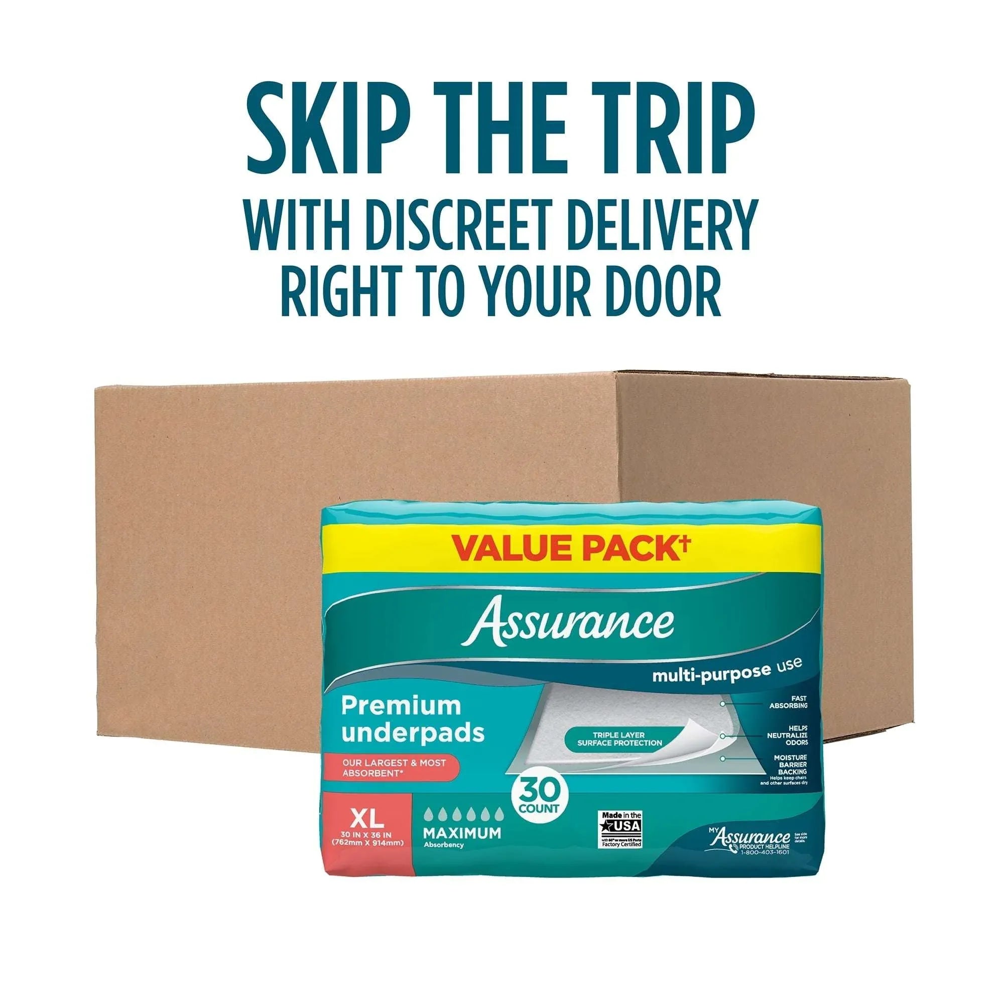 Assurance Unisex Premium Underpad for Adults, XL , Maximum Absorbency (30 Count)