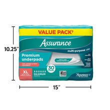XL adult incontinence underpad value pack, 30 count, with size dimensions