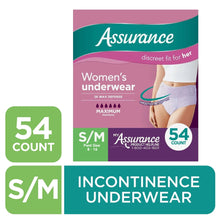 Assurance women’s incontinence underwear pack, S/M size, 54-count briefs