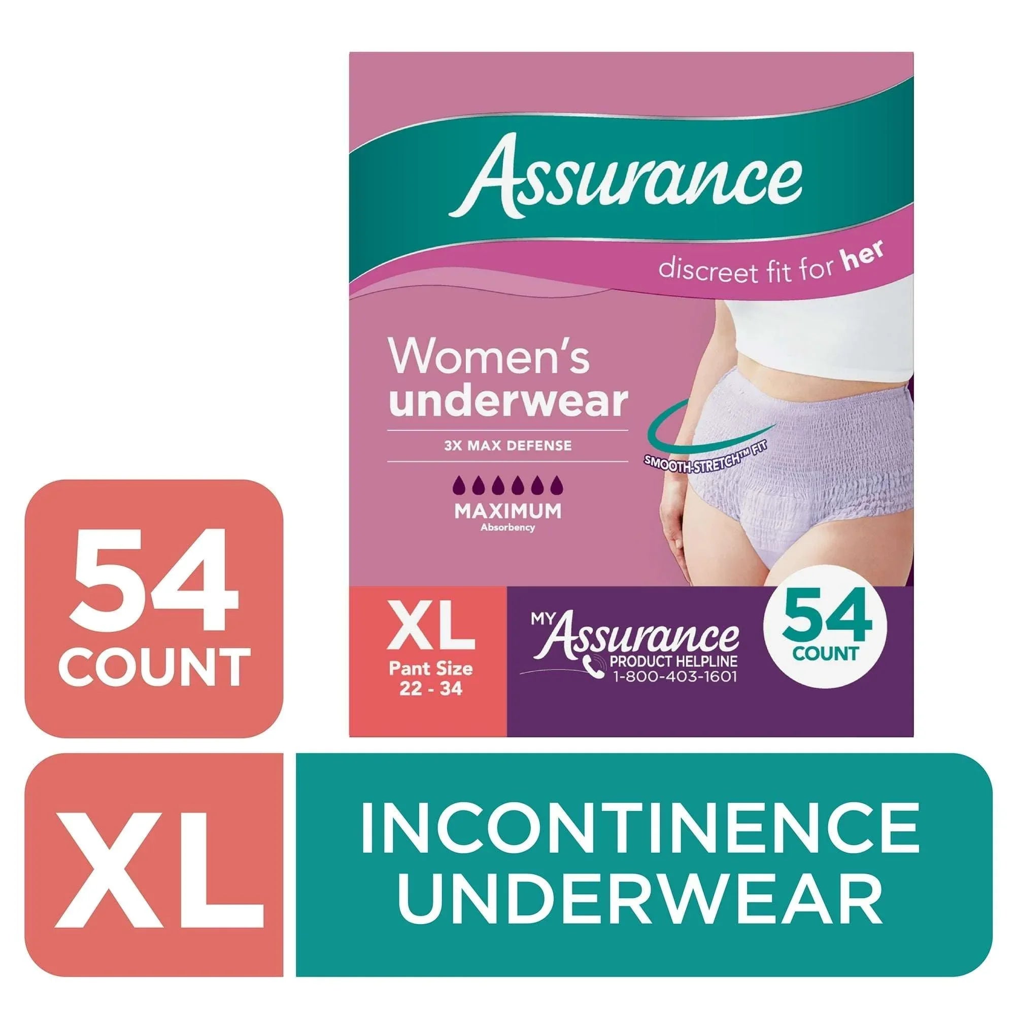 Assurance Women's Incontinence & Postpartum Underwear, XL , Maximum Absorbency