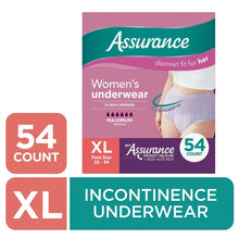 Assurance XL incontinence underwear, light purple briefs for women, 54-count pack box