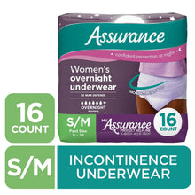 Assurance women’s overnight incontinence underwear package, S/M, 16 count