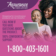 Assurance overnight underwear promotional card with phone number 1-800-403-1601
