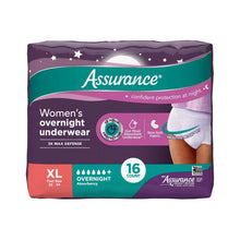 Assurance women's overnight underwear XL pack of 16 front view package