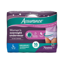 Assurance women's overnight underwear pack, size L, 16 count, brief-style absorbency