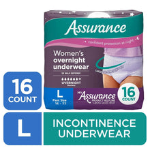 Assurance women’s overnight incontinence underwear, L size, 16-count package