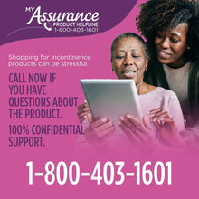 Assurance women’s overnight underwear package with customer support graphic