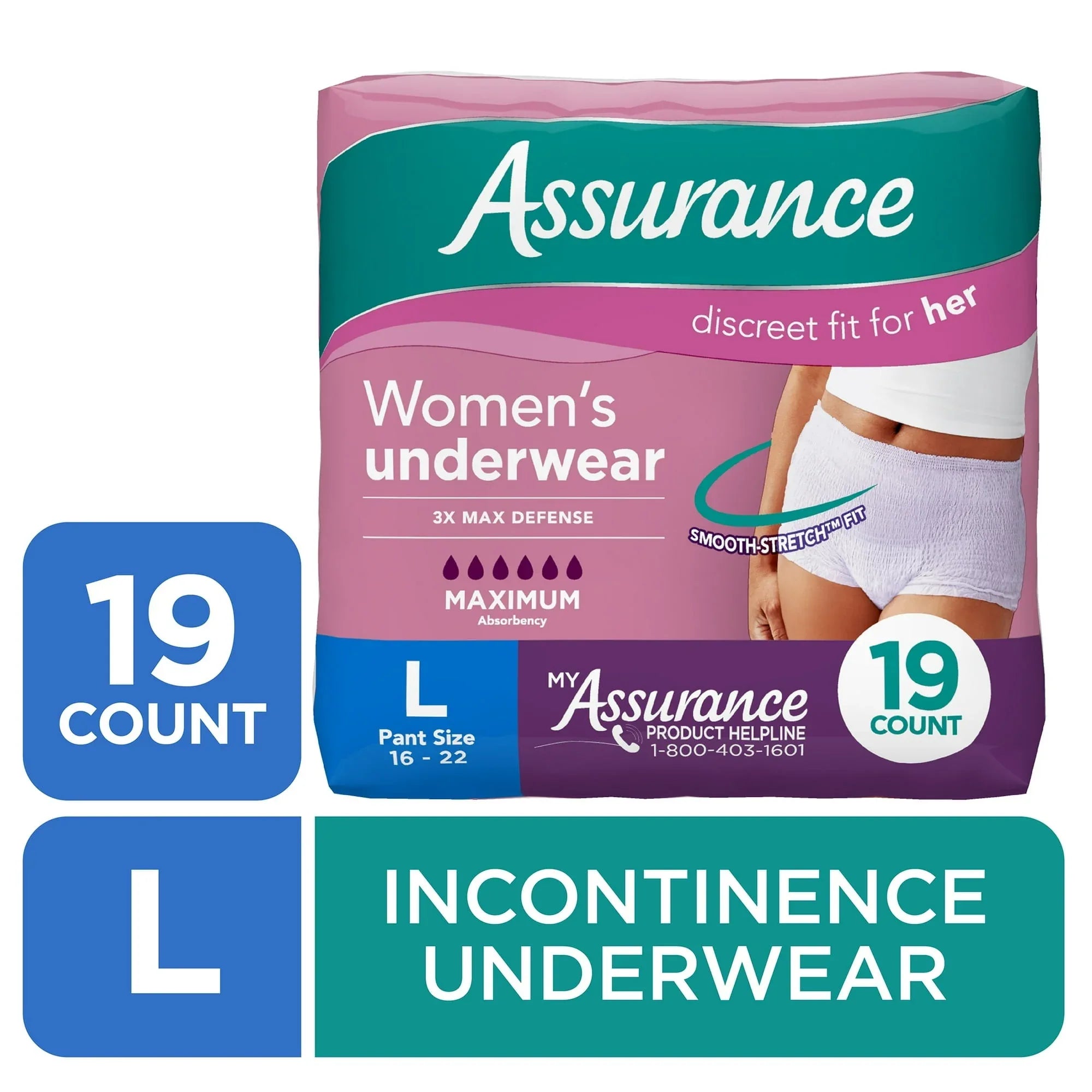 Assurance Women's Incontinence and Postpartum Underwear, L, Maximum Absorbency, 36 Count