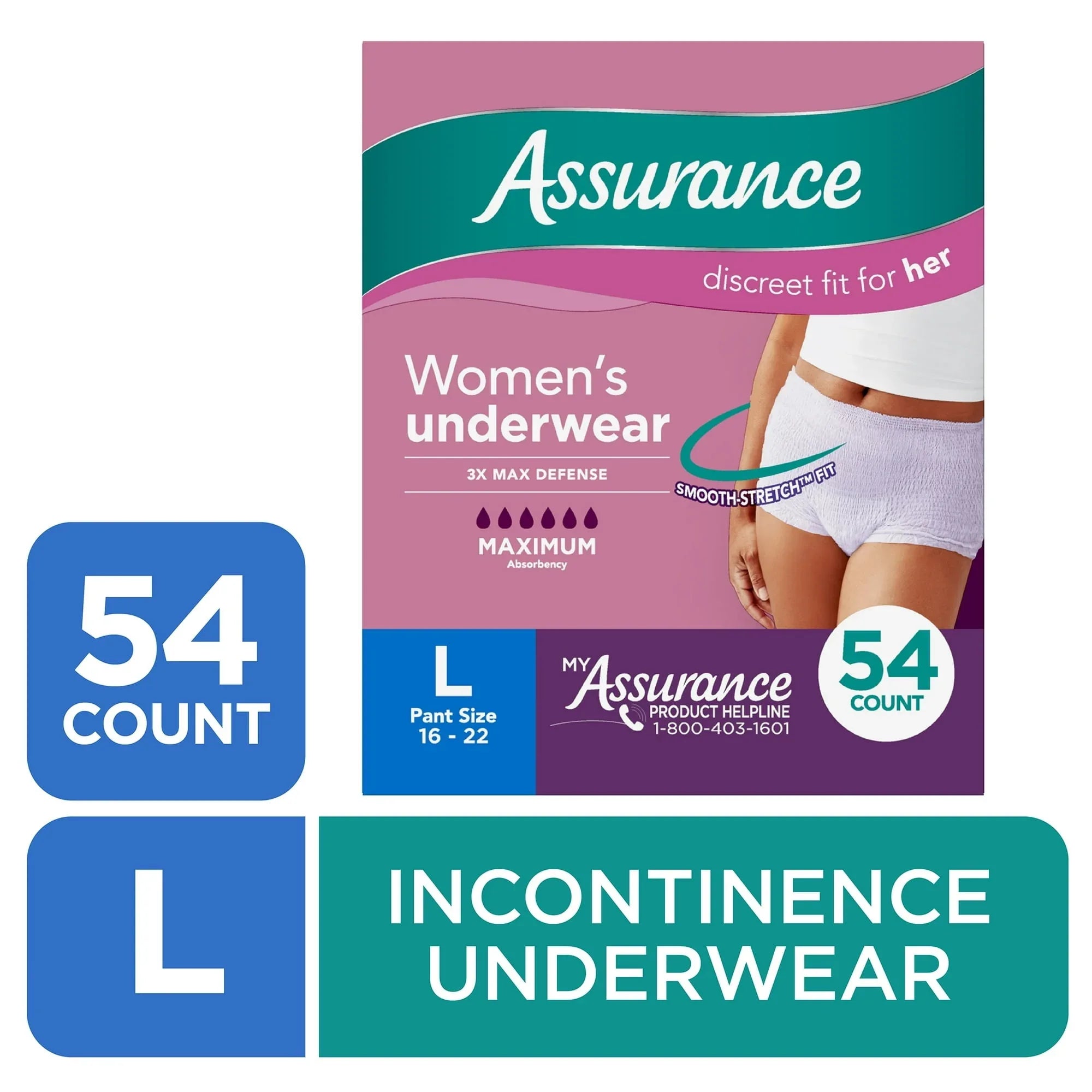 Assurance Women's Incontinence and Postpartum Underwear, L, Maximum Absorbency, 36 Count