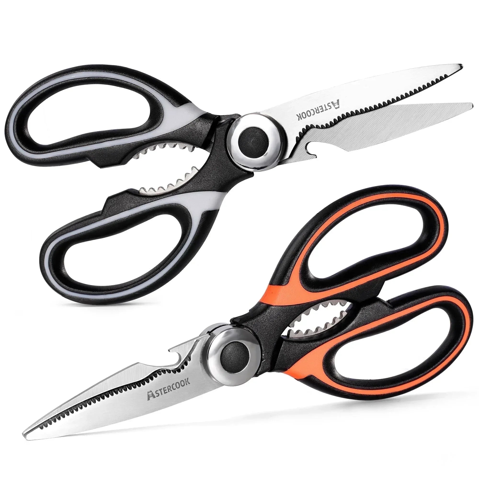 Astercook 2 Pcs Kitchen Scissors, Heavy Duty Shears with Serrated Blade, Ergonomic Handle Food Scissor for Poultry, Herbs, Vegetables Dishwasher Safe