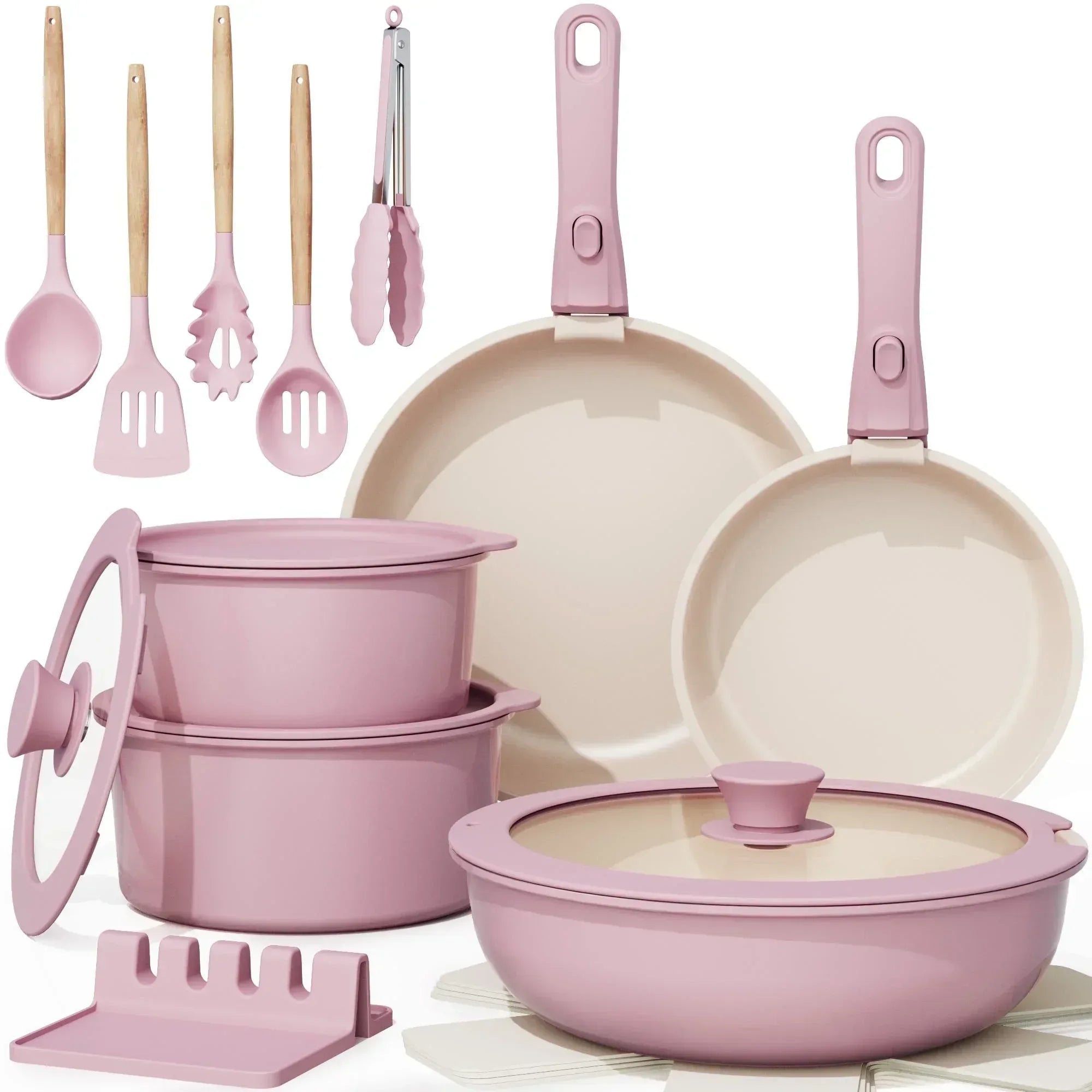 Astercook 20-Piece Pots and Pans Set, Nonstick Cookware Set with Detachable Handles, Oven & Dishwasher Safe, Induction Compatible, Stackable RV Kitchen Cooking Set