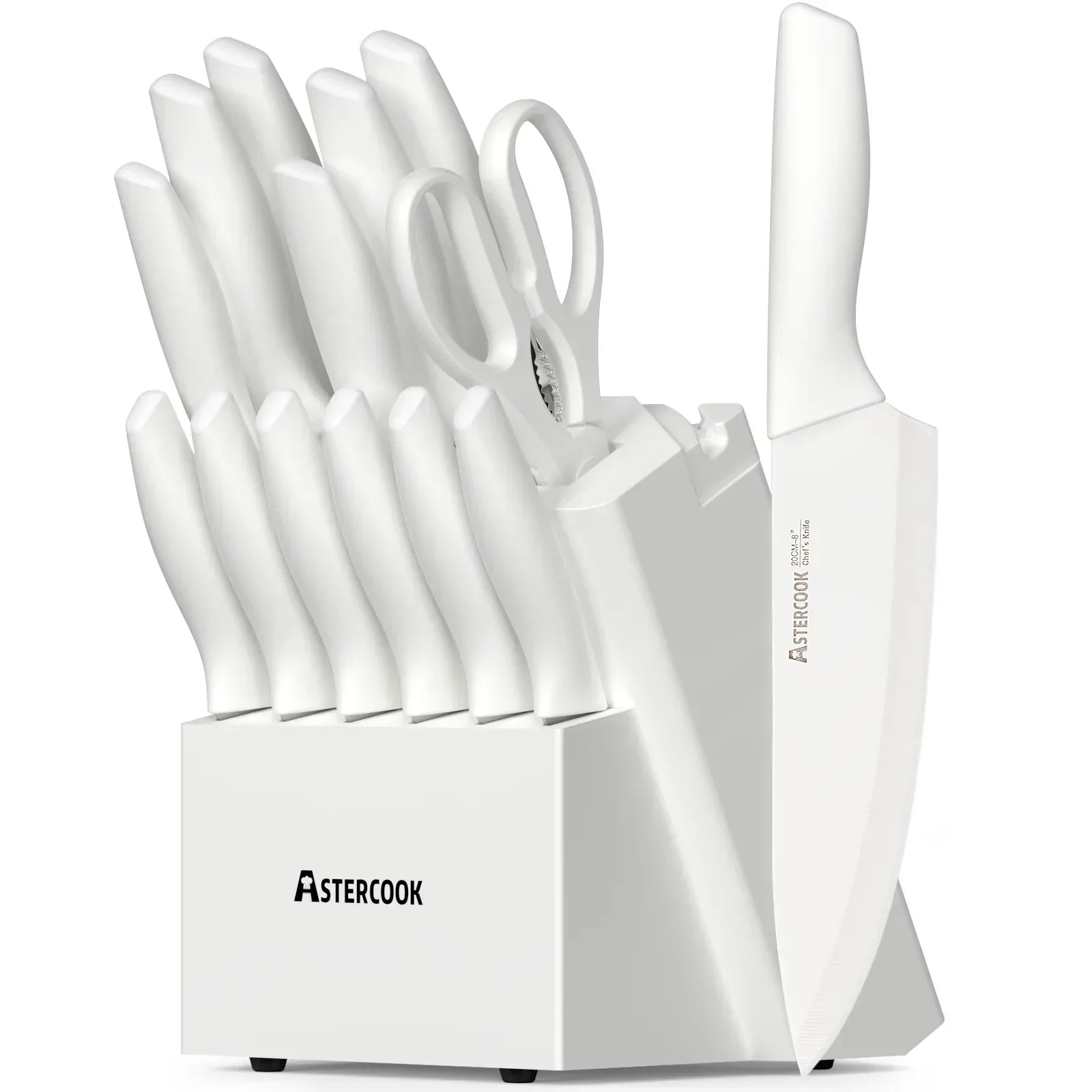 Astercook Knife Set, 14 Pieces Kitchen Knives Set with Healthy Anti-Rust Coating, Stainless Steel Knife Sets with Built-in Sharpener, Sharp & Rust Resistant Dishwasher Safe - USA MEGA SHOP