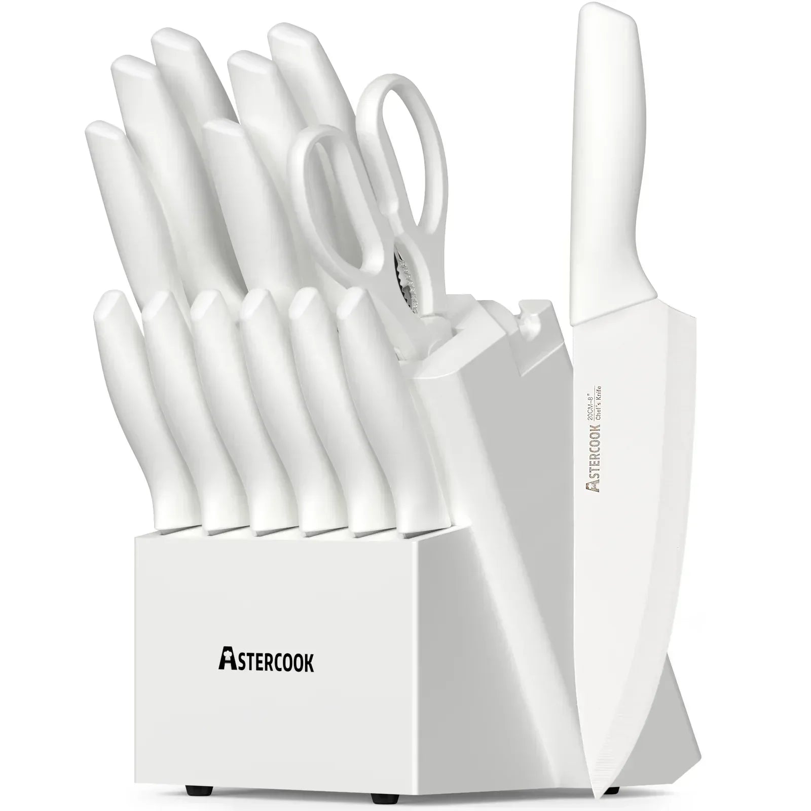 Astercook Knife Set, 14 Pieces Kitchen Knives Set with Healthy Anti-Rust Coating, Stainless Steel Knife Sets with Built-in Sharpener, Sharp & Rust Resistant Dishwasher Safe