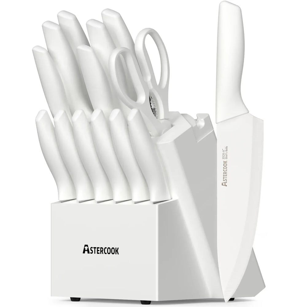 Astercook Knife Set, 14 Pieces Kitchen Knives Set with Healthy Anti-Rust Coating, Stainless Steel Knife Sets with Built-in Sharpener, Sharp & Rust Resistant Dishwasher Safe - USA MEGA SHOP